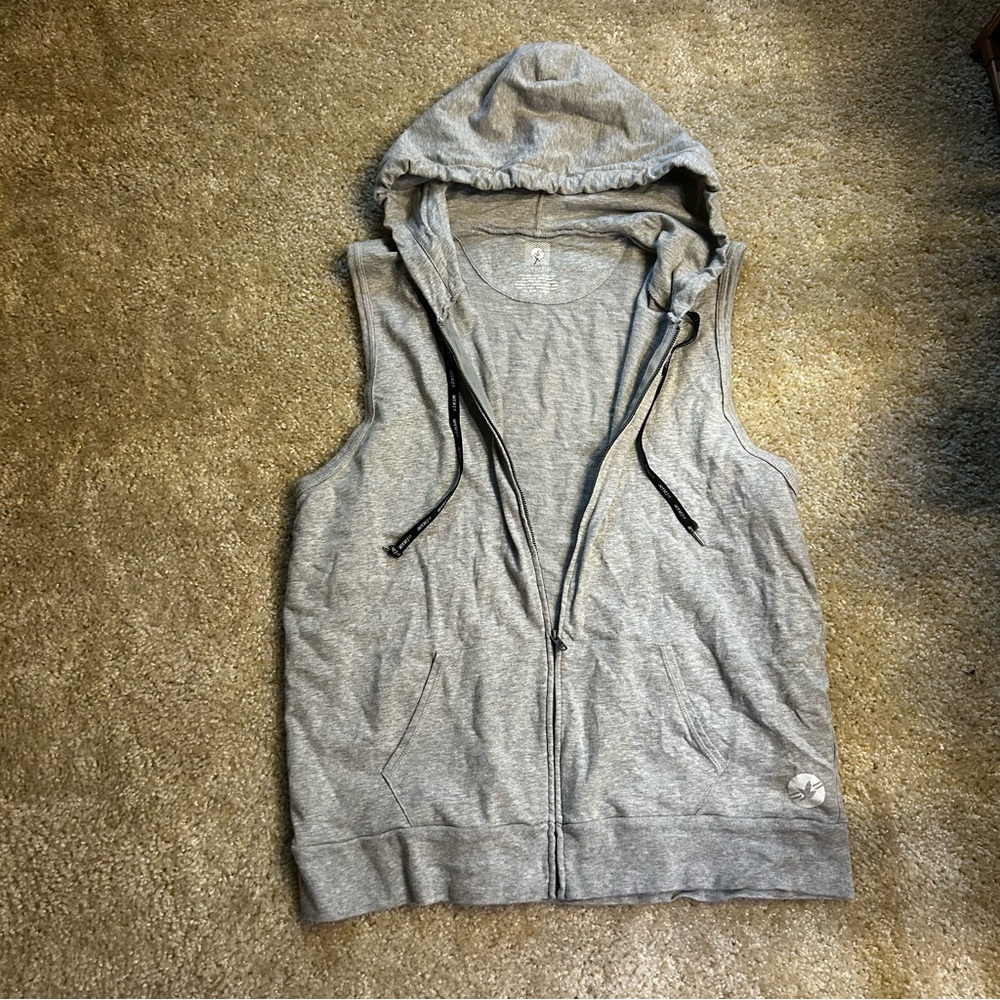 Aerie Hooded Lightweight Zippered Vest Gray XL